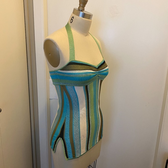Bebe Sparkle Striped Halter Top Green Blue XS - Picture 9 of 10